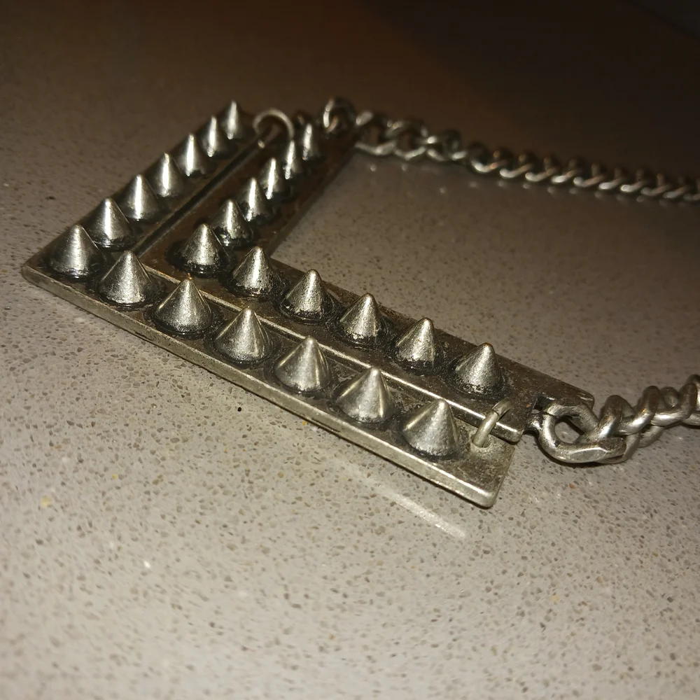 Silver Chain Necklace with Studded V Pendant